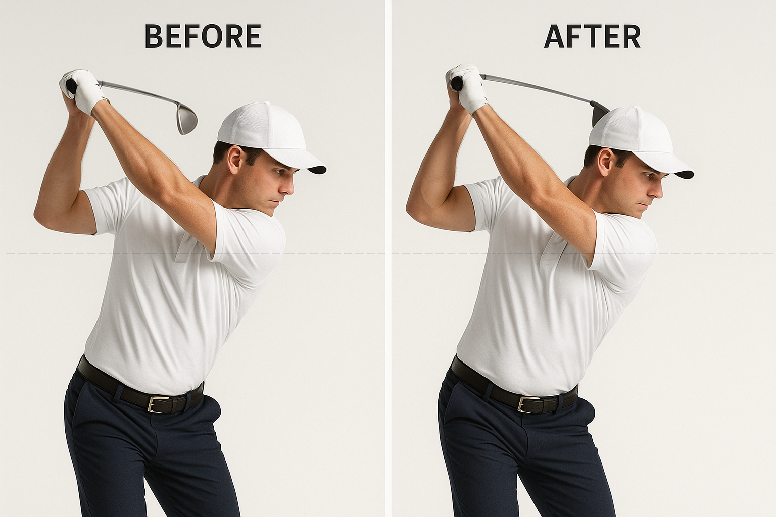 before and after comparison used to document golf swing changes effectively