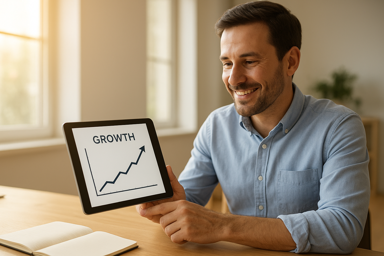 Small business owner reviewing organic traffic growth from SEO automation