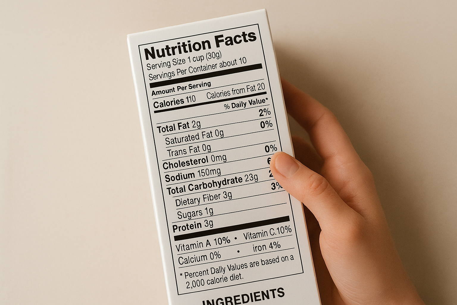 Reading an ingredient label to confirm a cereal is seed oil free