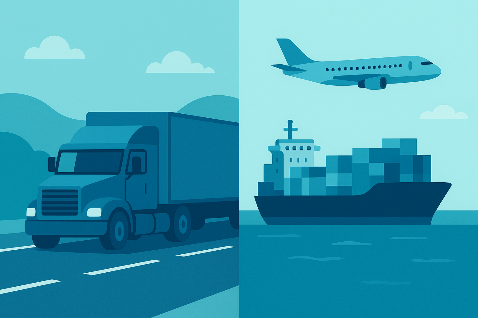 Visual comparison of domestic trucking versus international freight forwarding services