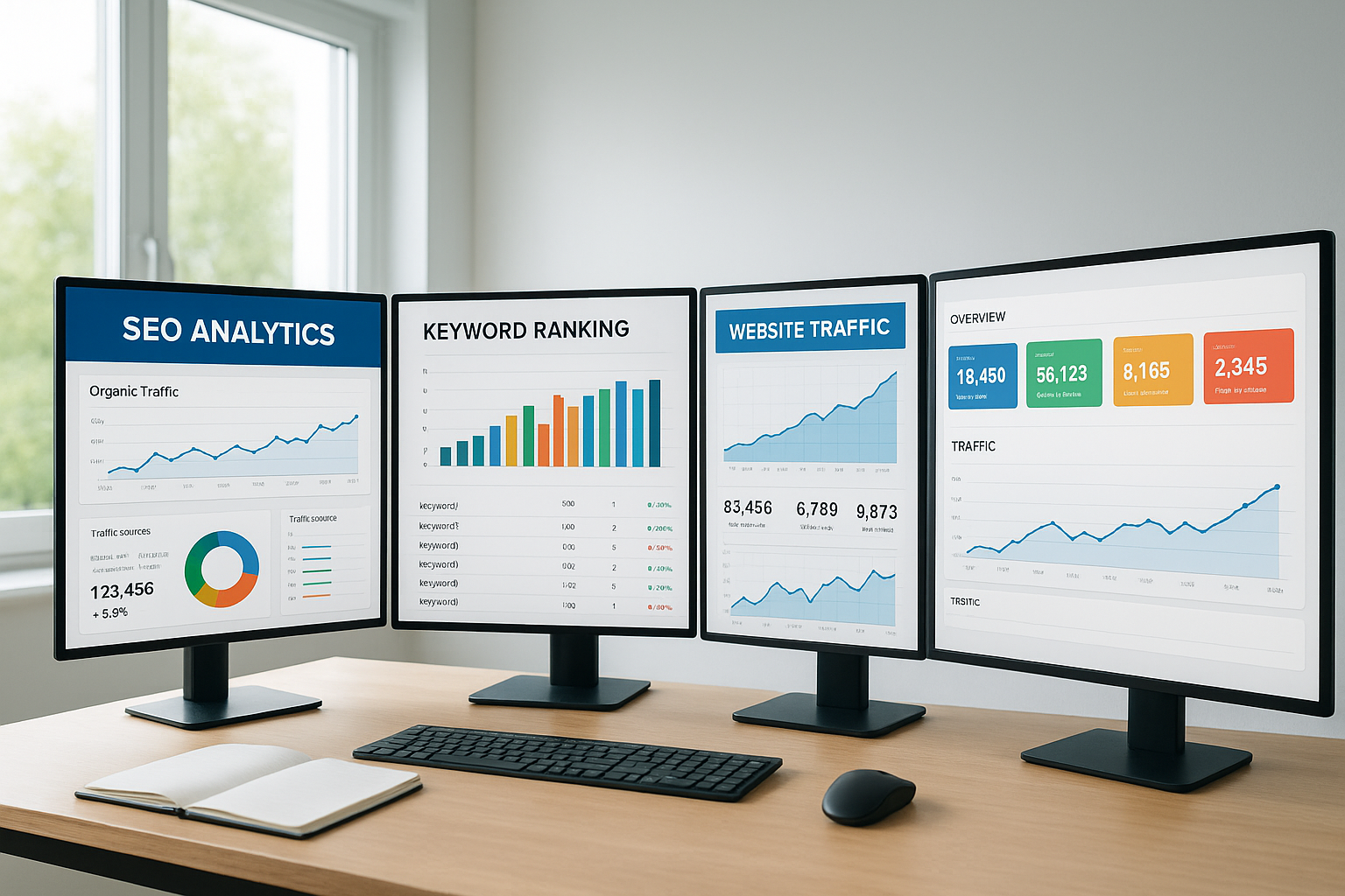 SEO for multi-site management dashboard showing rankings across multiple websites