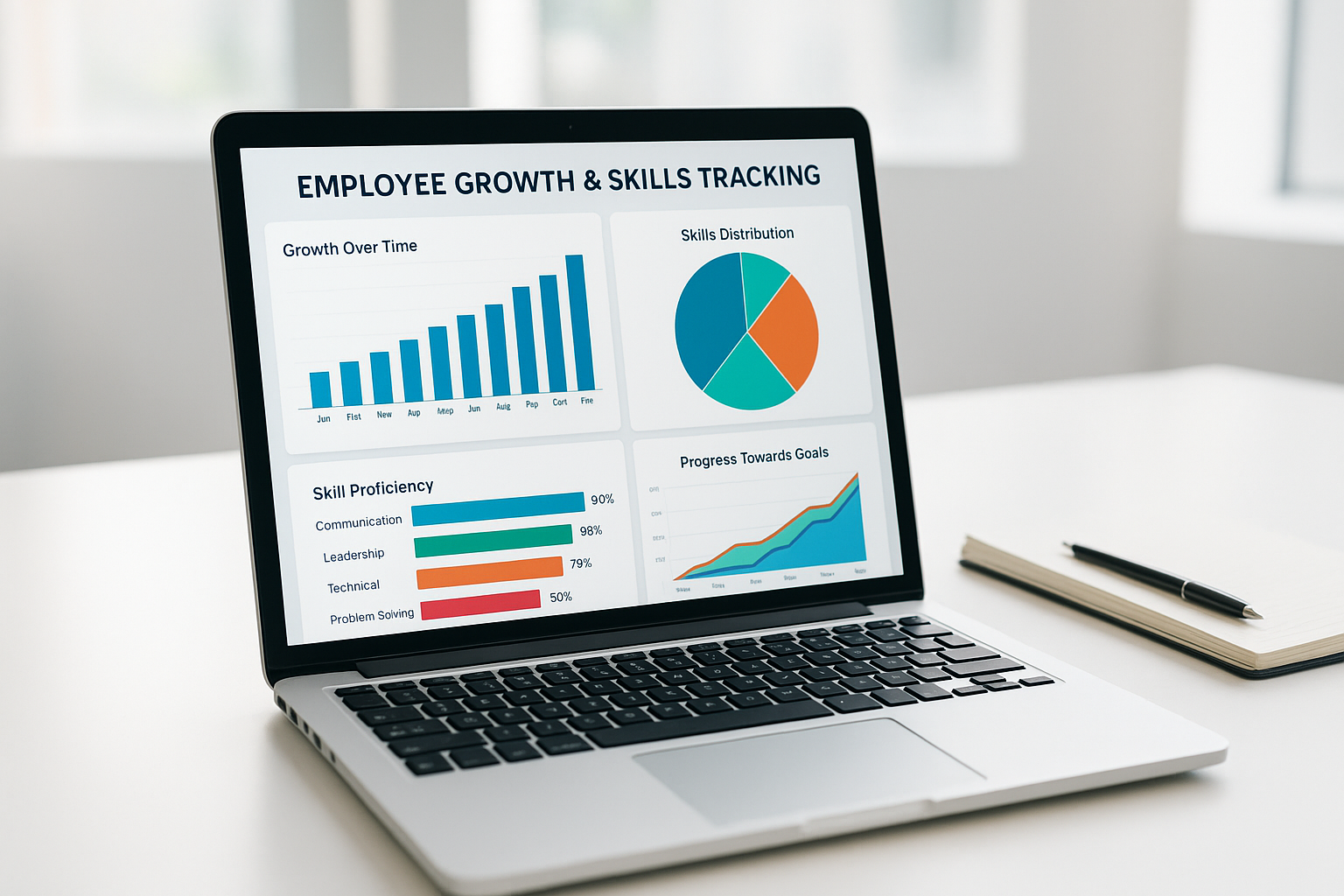 Dashboard tracking employee skill development progress over time