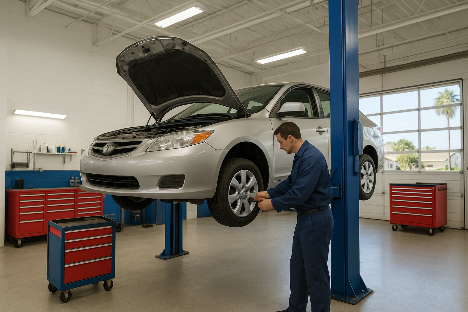 auto repair brea technician inspecting engine in a professional shop