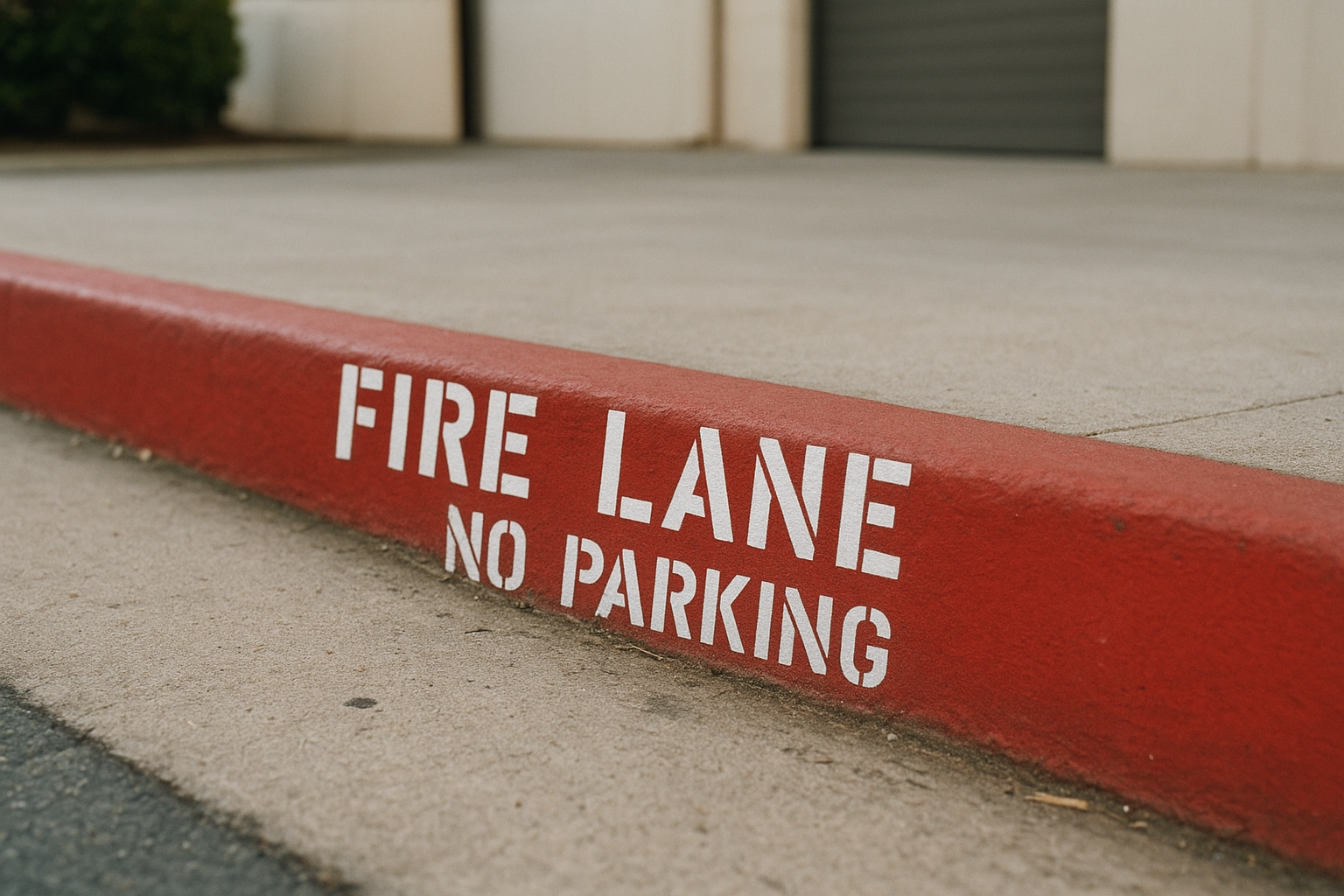 Red curb fire lane marking on a North Texas commercial property