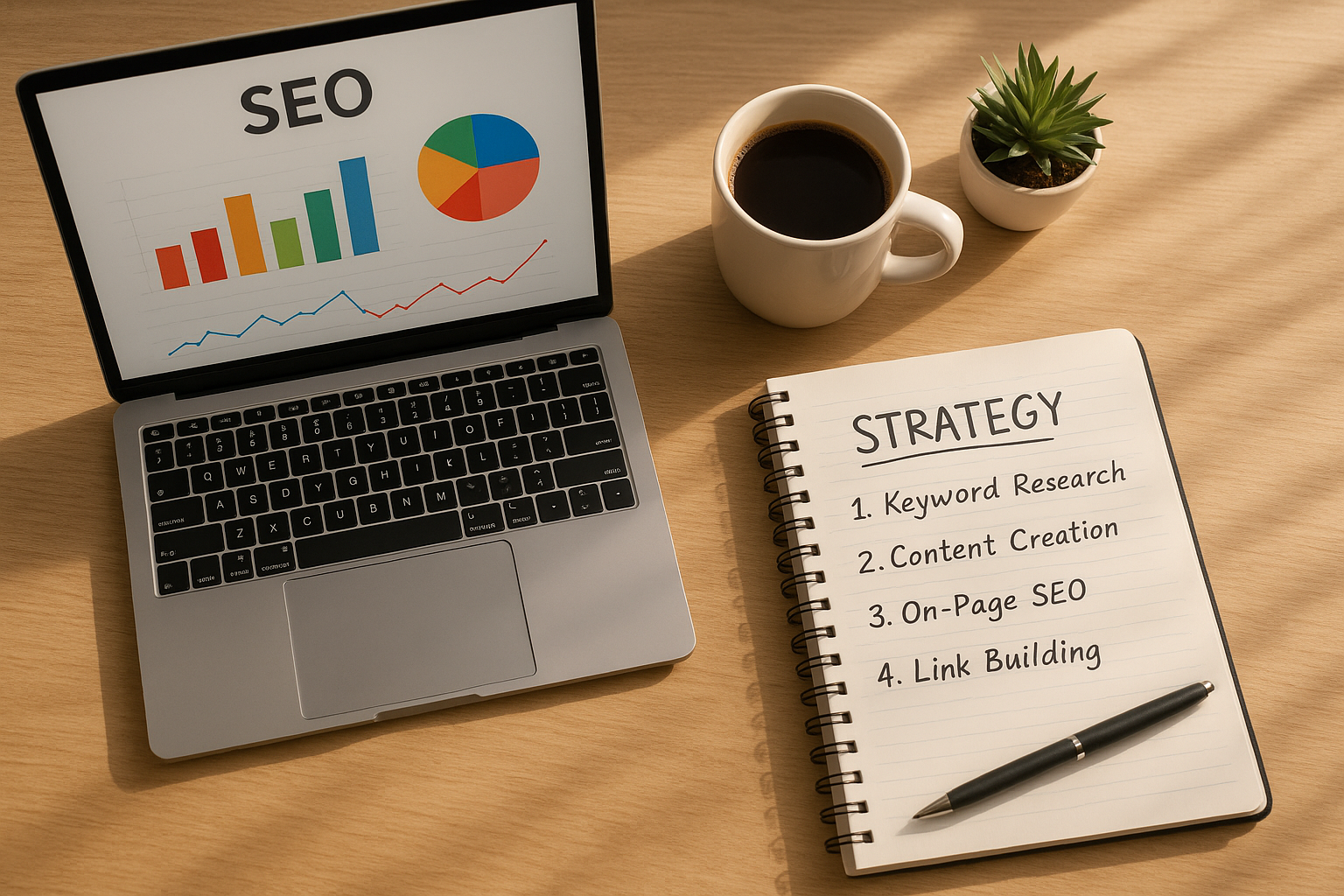 SEO professional workspace with analytics tools open representing an alternative workflow to Alli AI