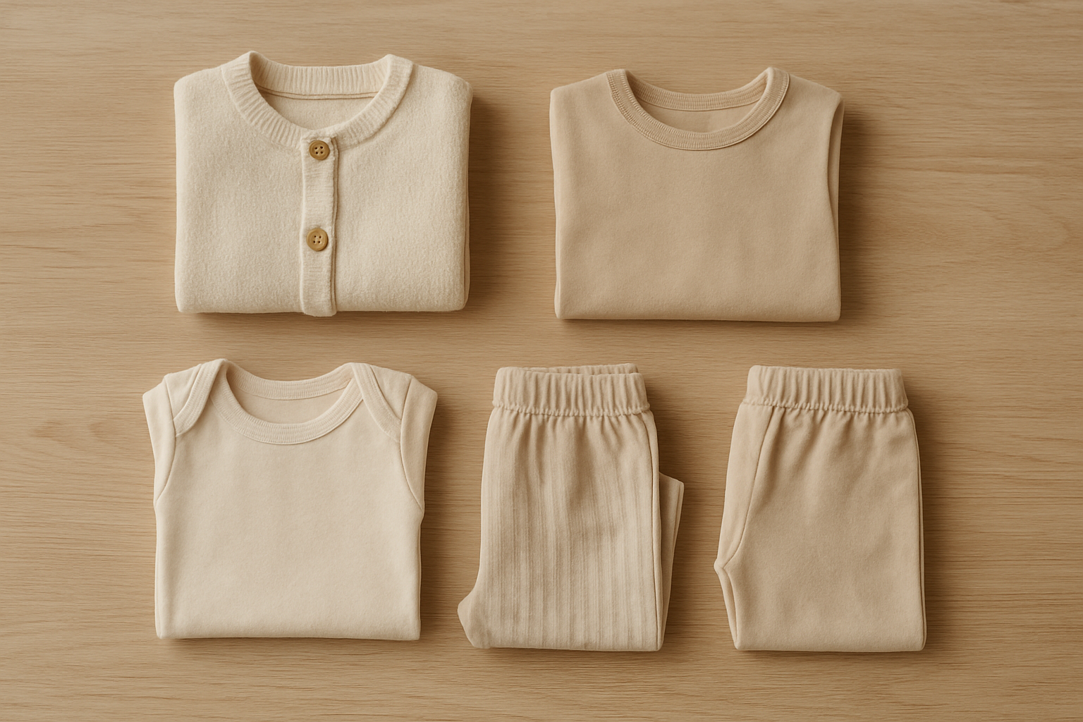 Flat lay of premium children's apparel representing a sustainable clothing rental subscription