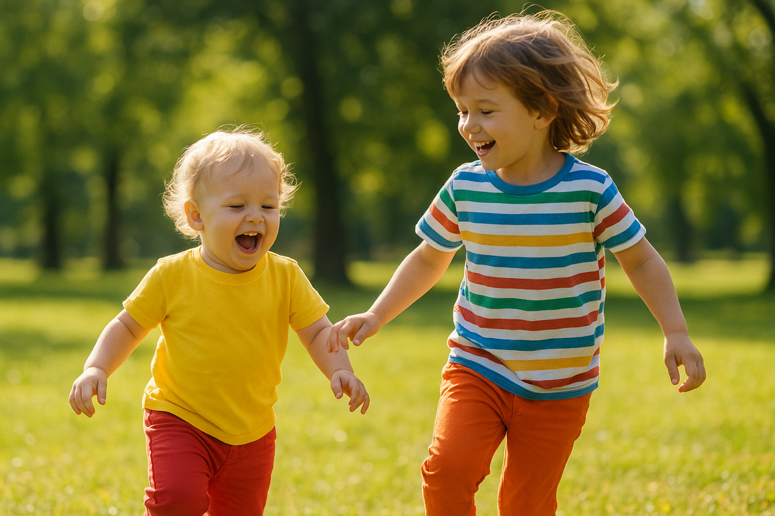 Children playing outdoors in clothing sourced from a rotating rental wardrobe