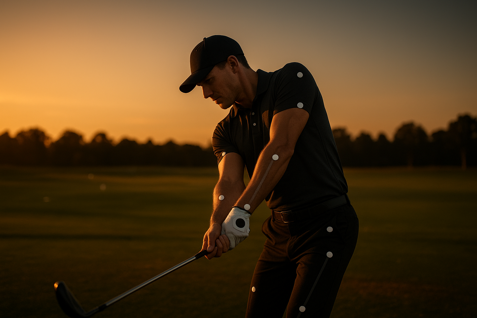 Competitive golfer using motion analysis during high-level golf training session