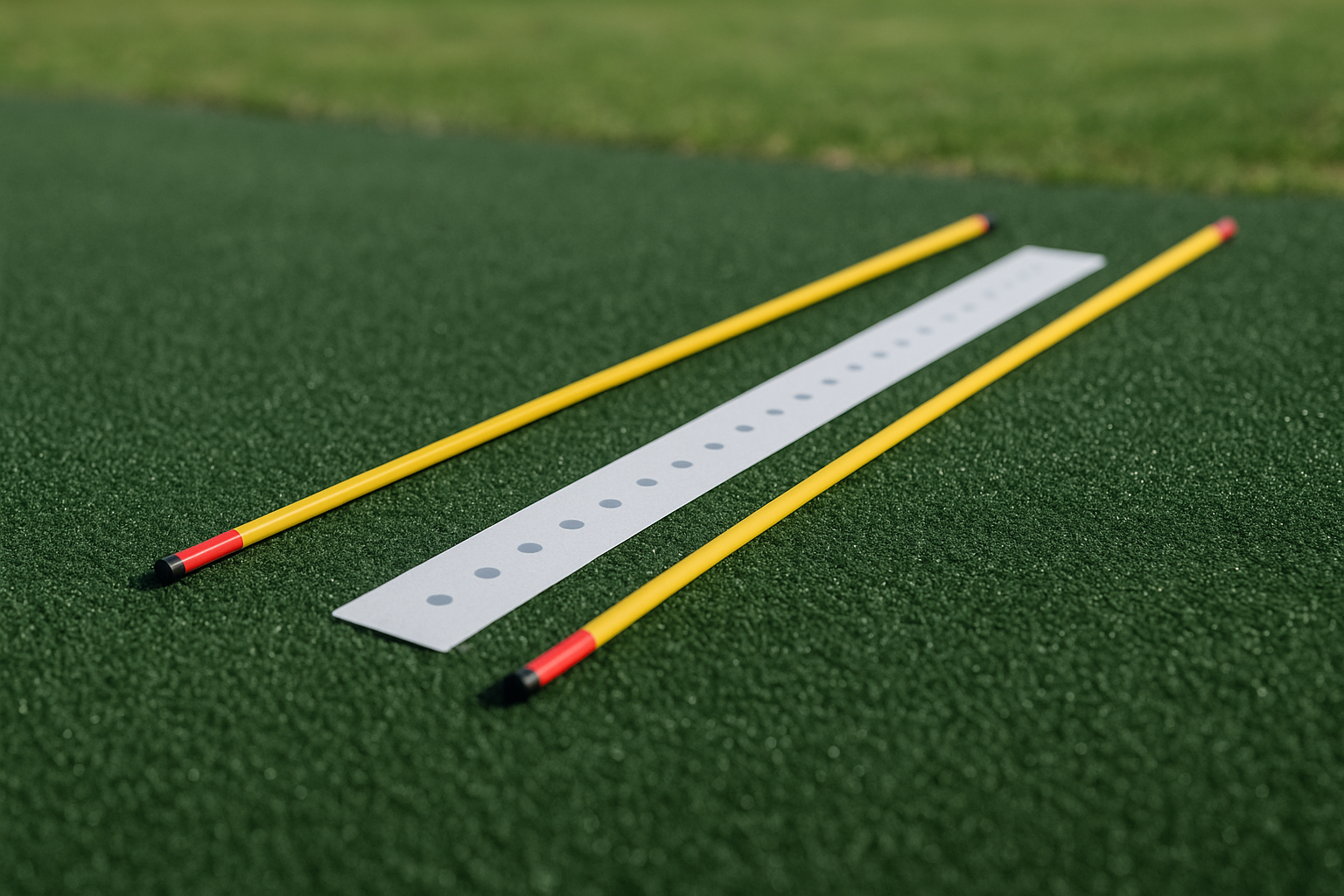 Alignment sticks and impact tape used as feedback drills for a consistent golf swing