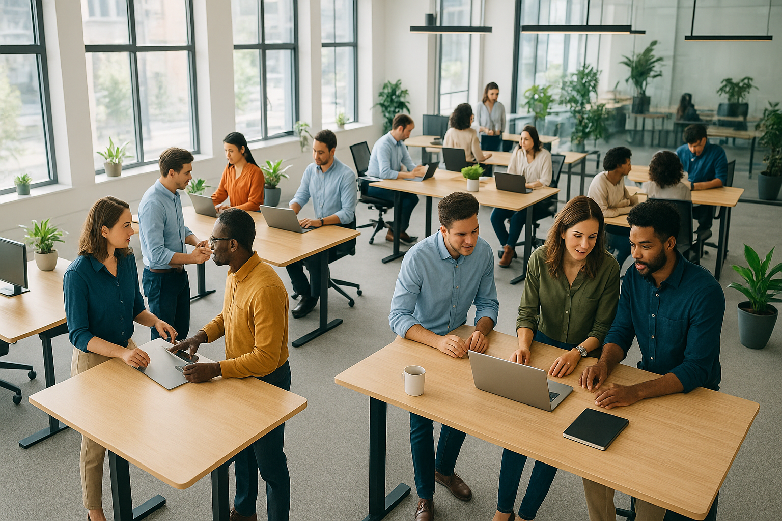 Diverse team collaborating in a modern office built through strategic talent acquisition
