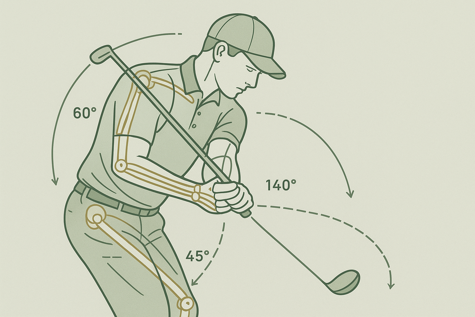 Biomechanical swing analysis overlay used in kinesiology-based golf coaching