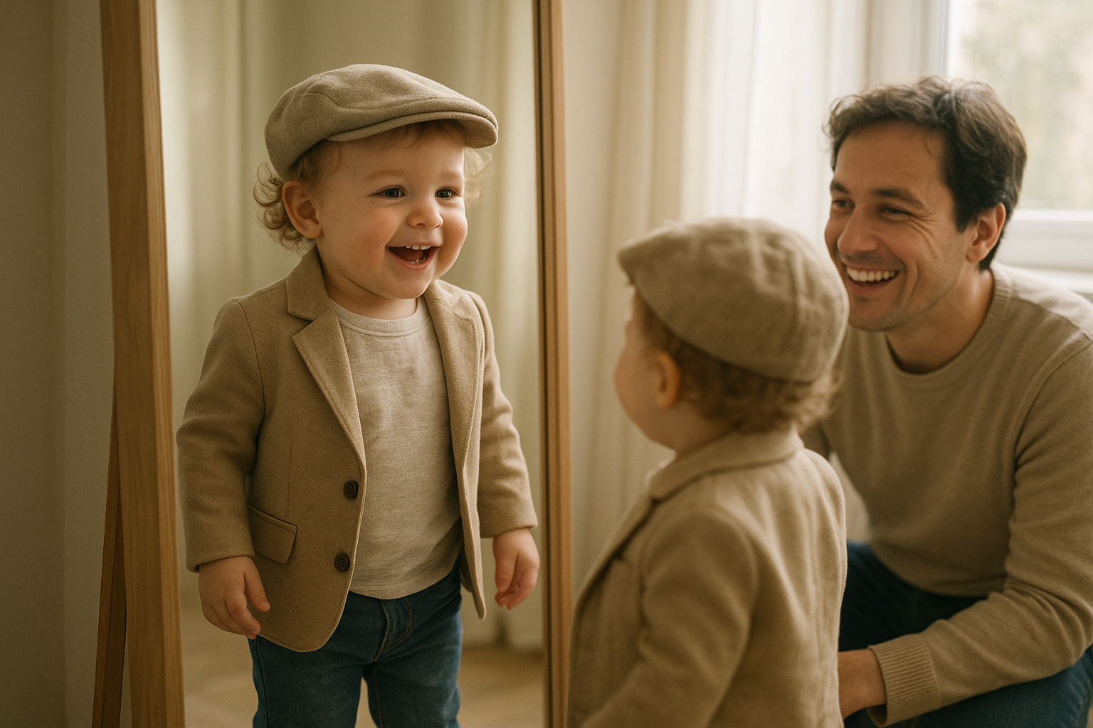 Toddler trying on rented clothing as part of a flexible outfit rental for kids service