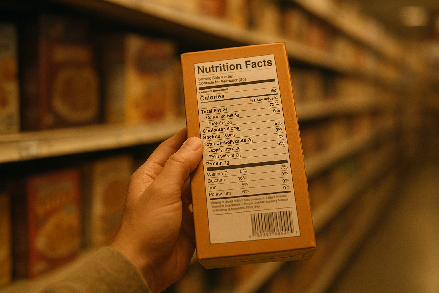 Shopper reading a cereal ingredient label while comparing options in a grocery aisle