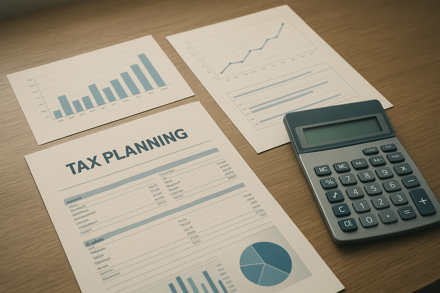 Tax planning documents and charts used during business tax advisory sessions