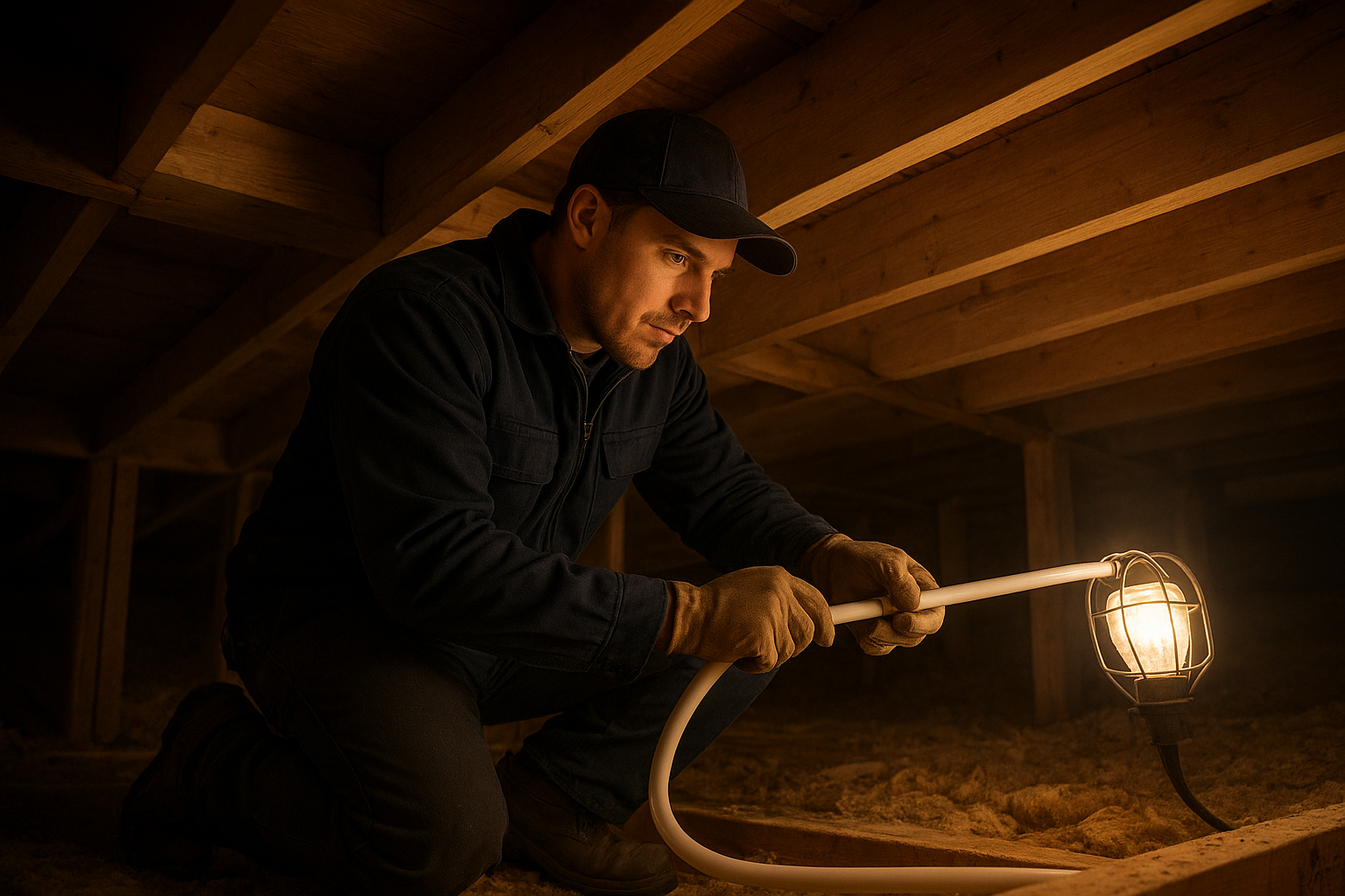 3eb49060_attic-pipe-rerouting-kaufman-county Plumber rerouting plumbing pipes through an attic crawl space during a Kaufman County home renovation