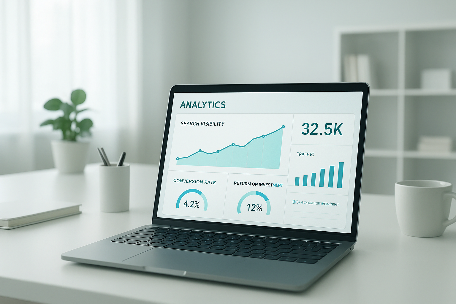 Dashboard showing search engine visibility improvement metrics trending upward