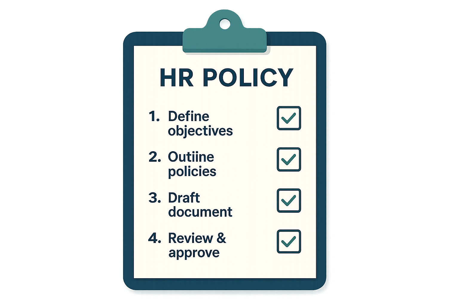 Checklist illustrating steps to build a custom HR policy manual