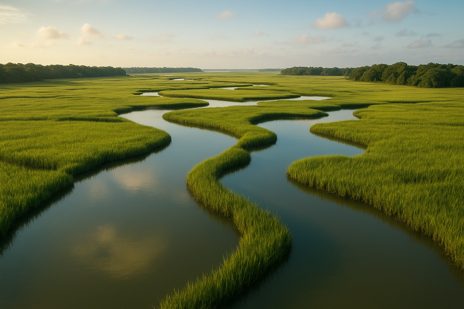 Aerial view of the top inshore fishing spots near Loris SC along tidal marsh creeks