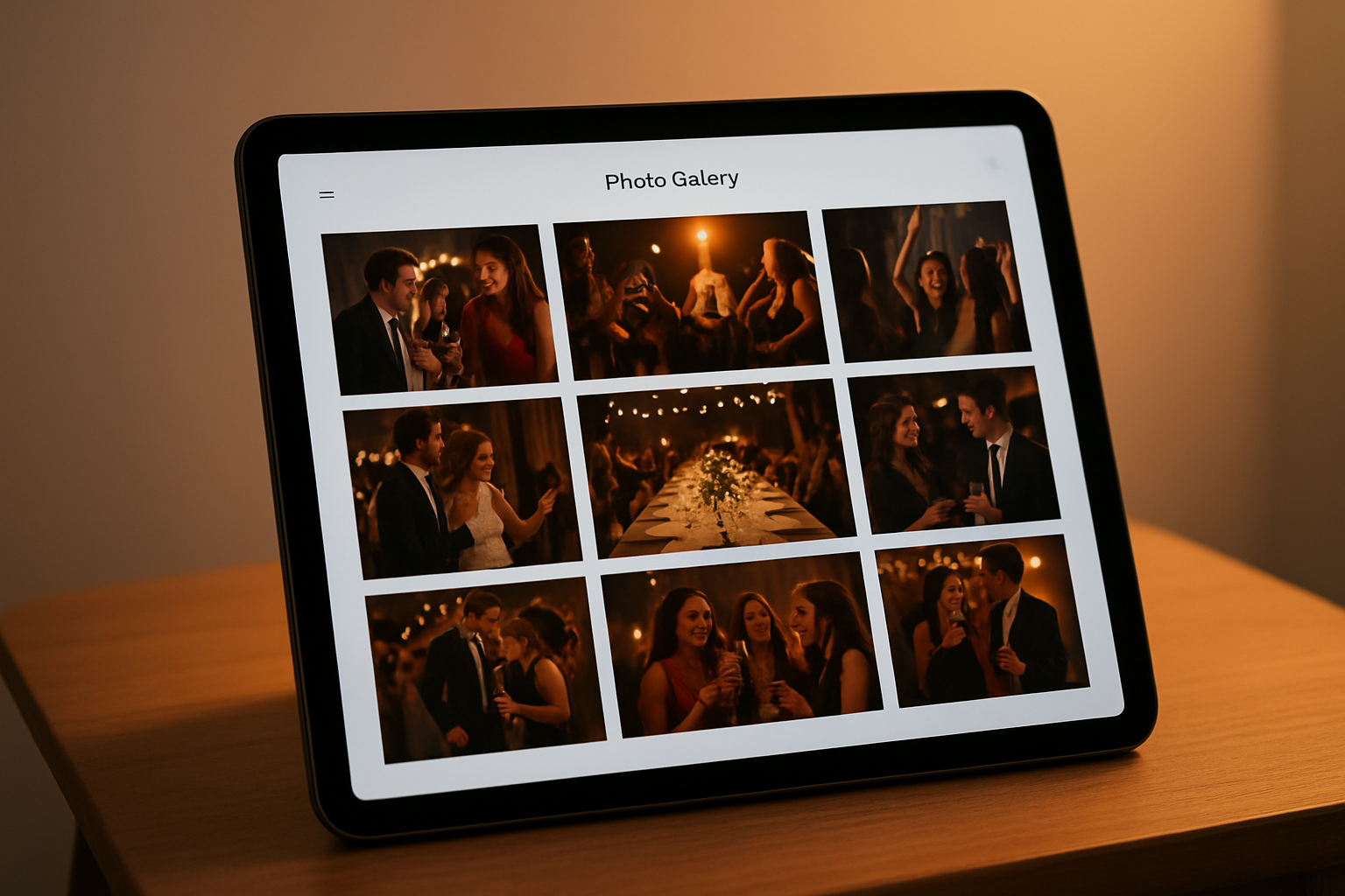 Tablet showing an online photo gallery included with a digital booth rental