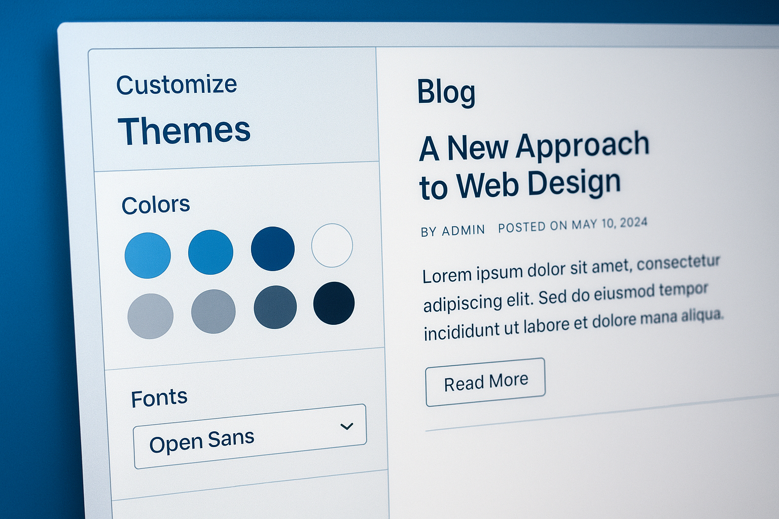 WordPress theme customization panel showing blog design options for starting a blog