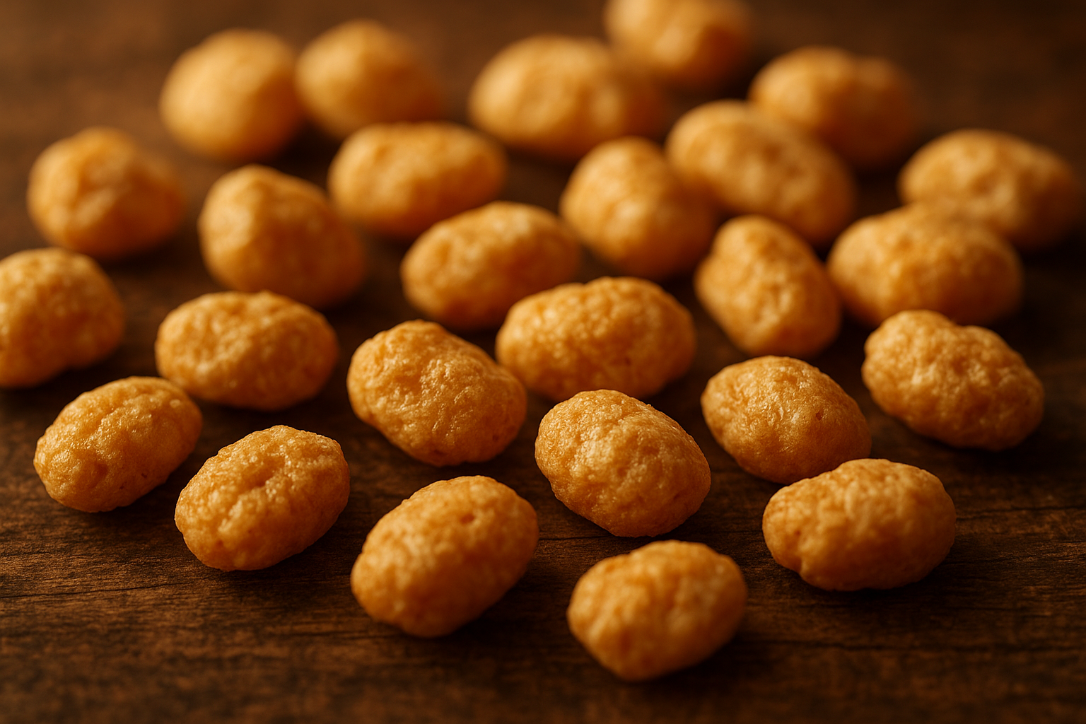 Close-up of puffed ancient grain cereal pieces with natural texture