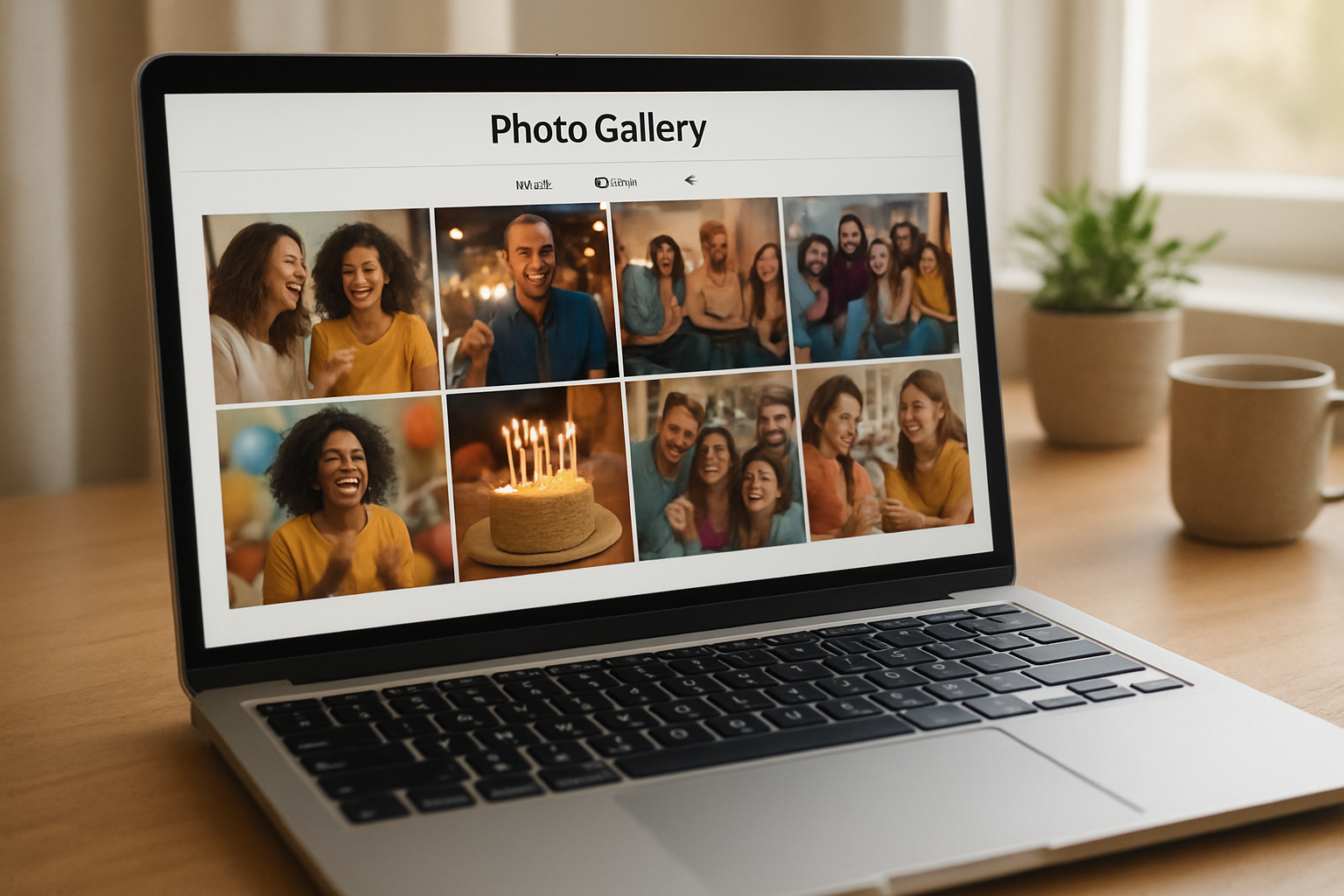 Online photo gallery from a photo booth rental displayed on a laptop screen