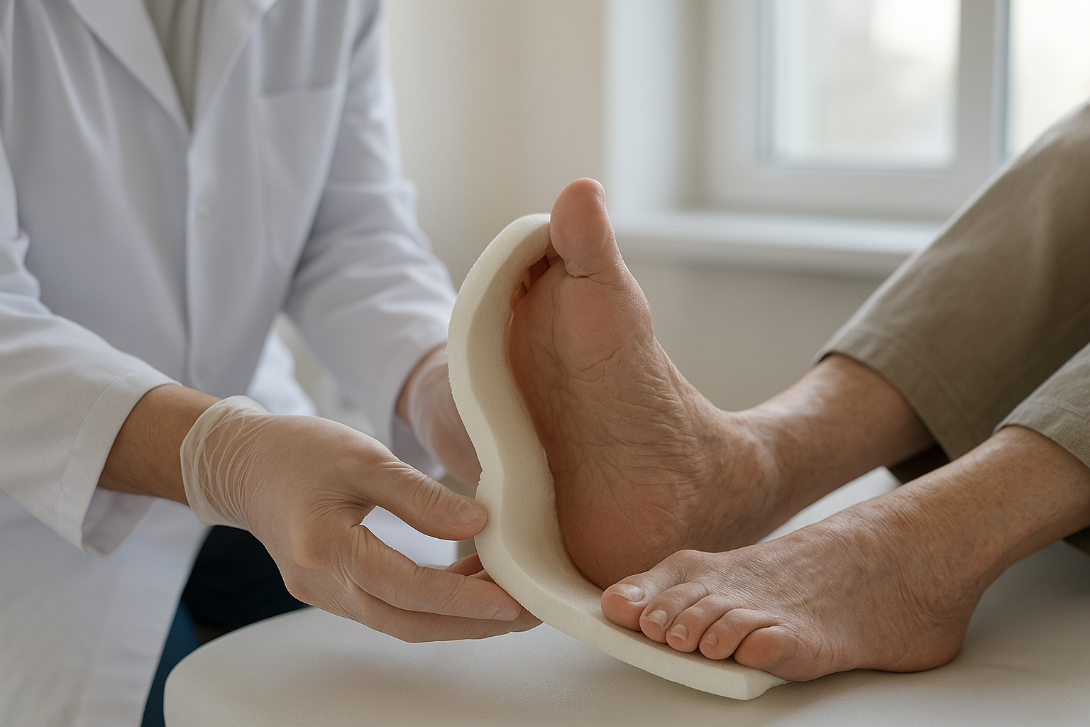 Podiatrist taking a foot mold impression to create a custom orthotic device