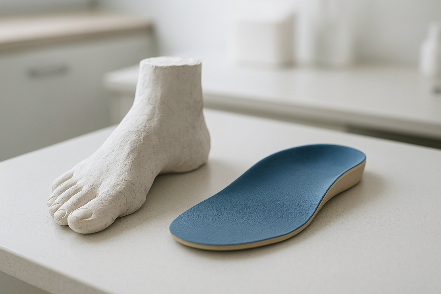 Custom foot mold and finished orthotic insert used for personalized foot solutions for athletes
