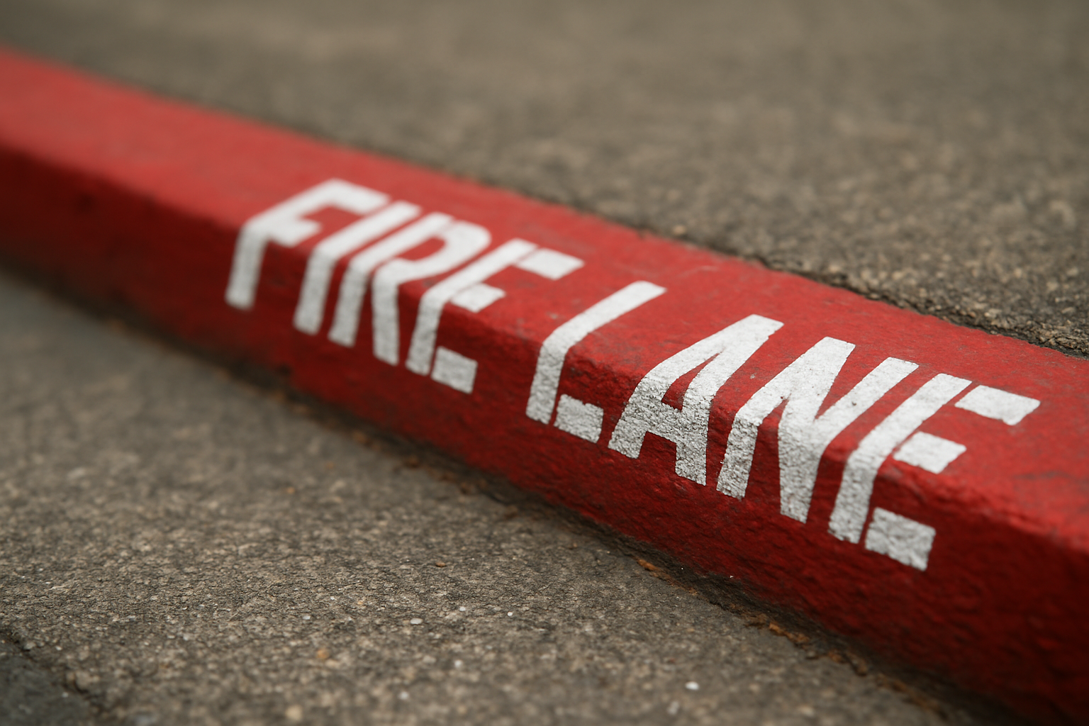 Red fire lane curb painting with stenciled no parking text