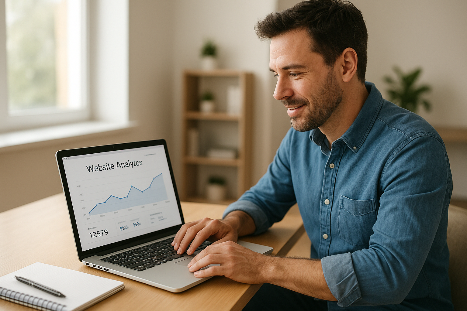 Small business owner reviewing analytics to improve online search rankings