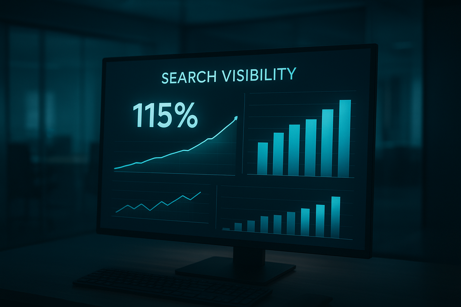 Dashboard illustrating digital visibility optimization metrics improving over time