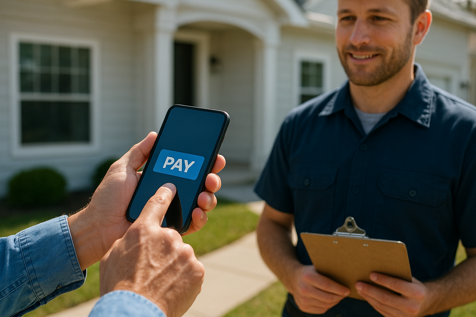 Customer completing a text-to-pay payment for a home service contractor