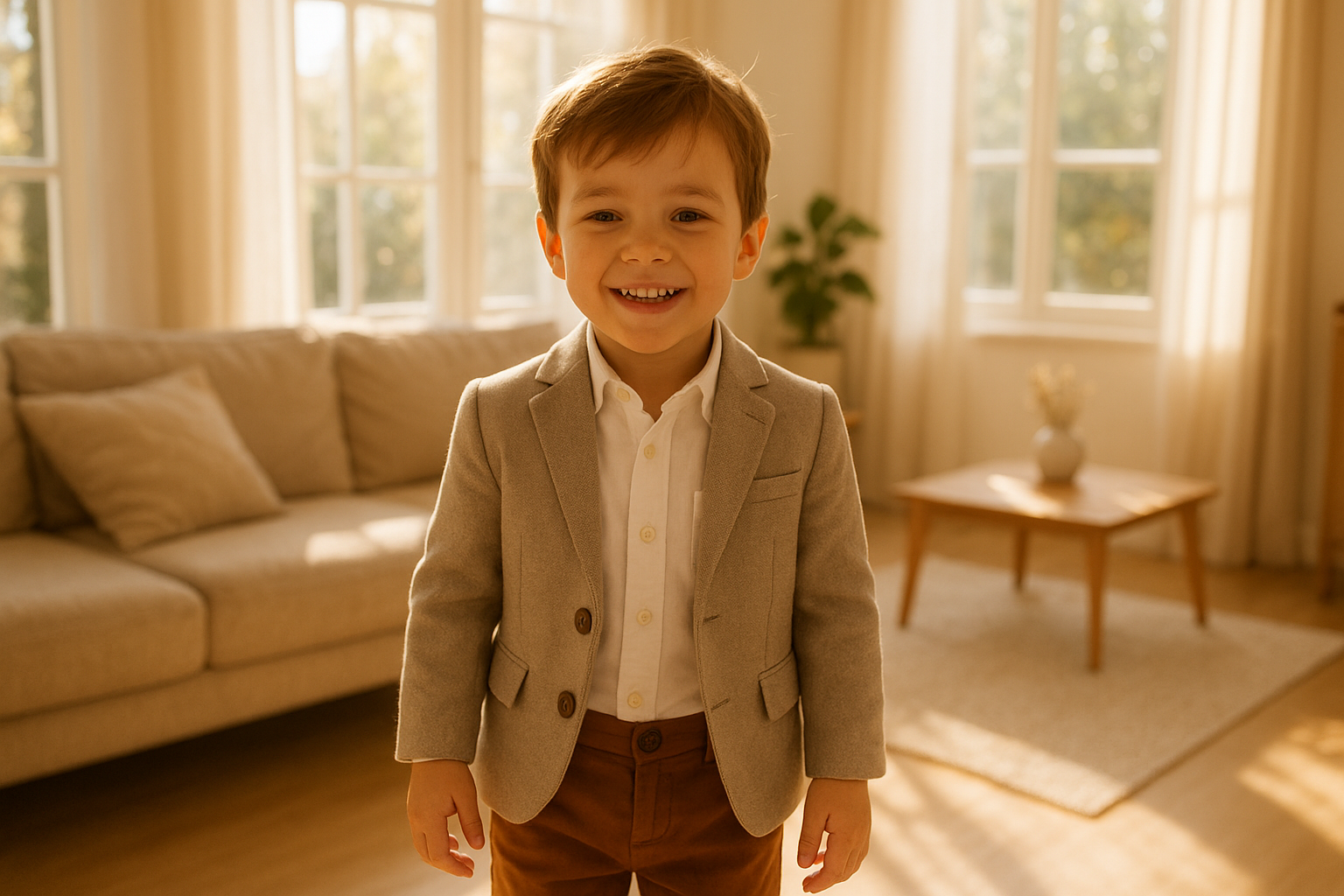 Happy child wearing a premium outfit from a sustainable kids clothing rental subscription