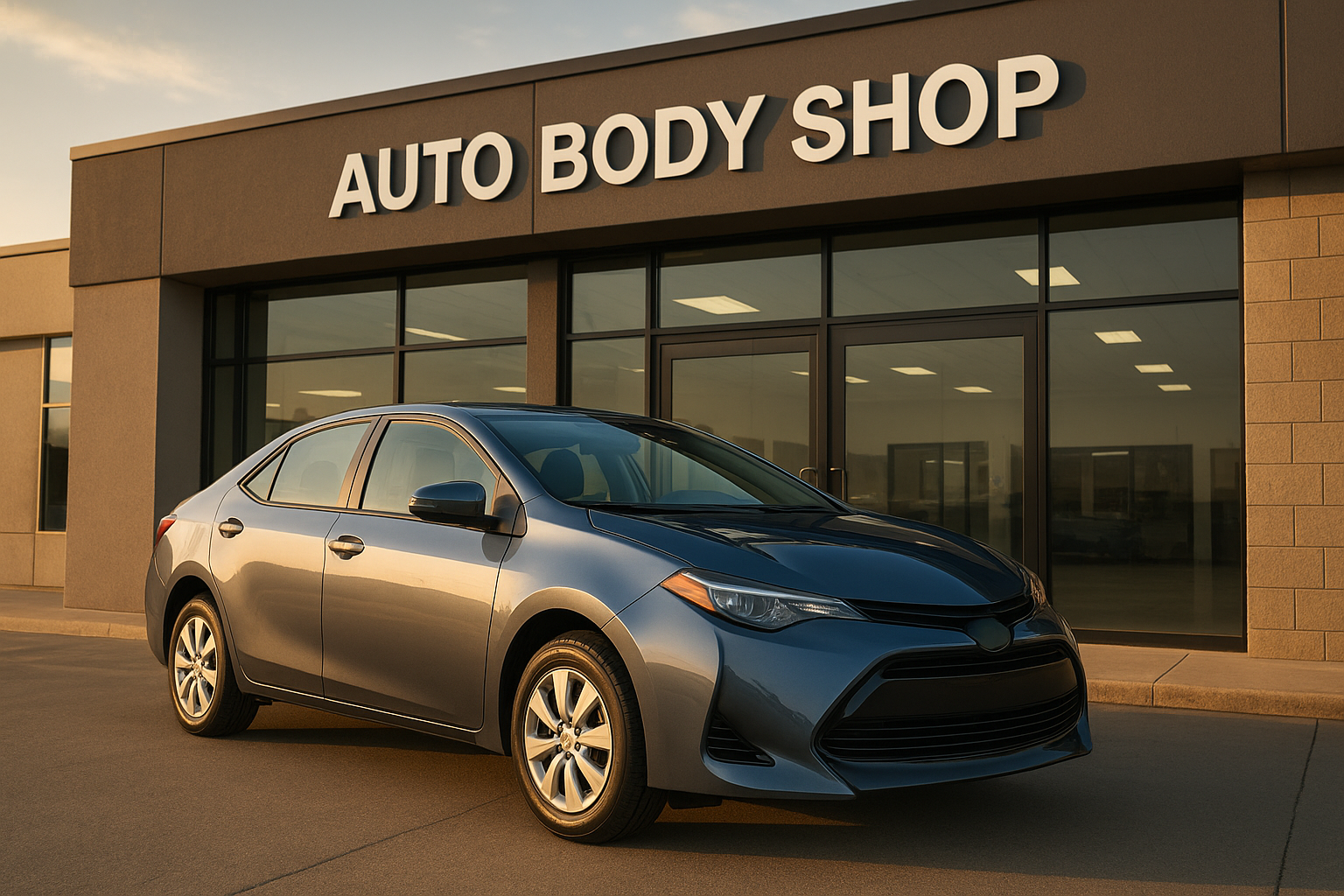 Freshly repaired vehicle outside a Brea auto body shop after collision repair completion