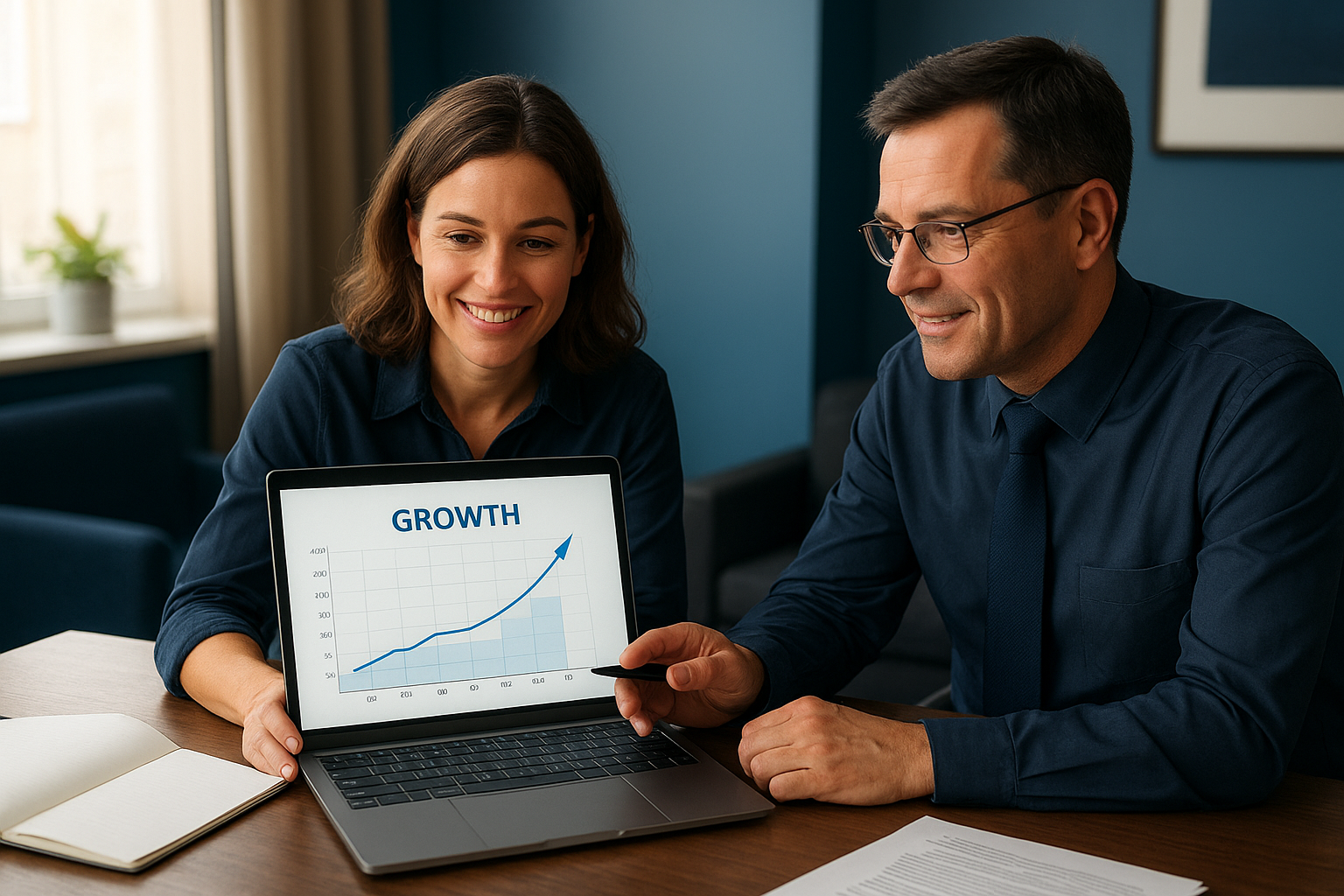 Business owner and accountant discussing financial growth planning in a Minneapolis office