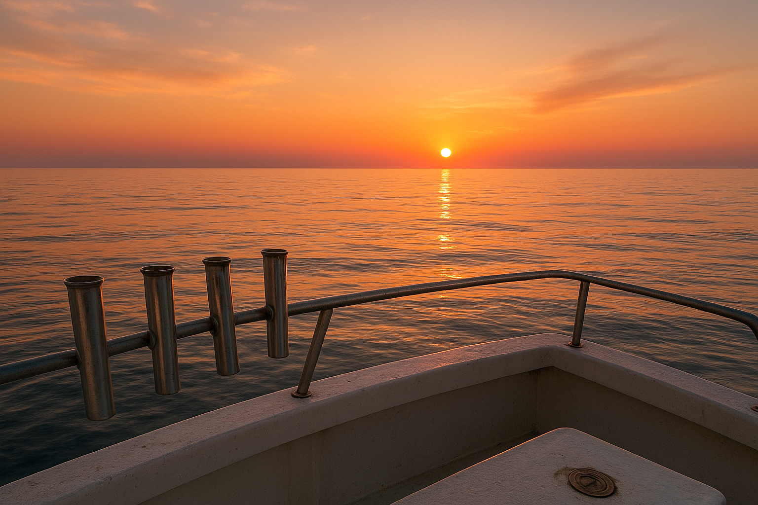 Sunrise view from a charter boat deck heading toward open Atlantic fishing grounds near Myrtle Beach