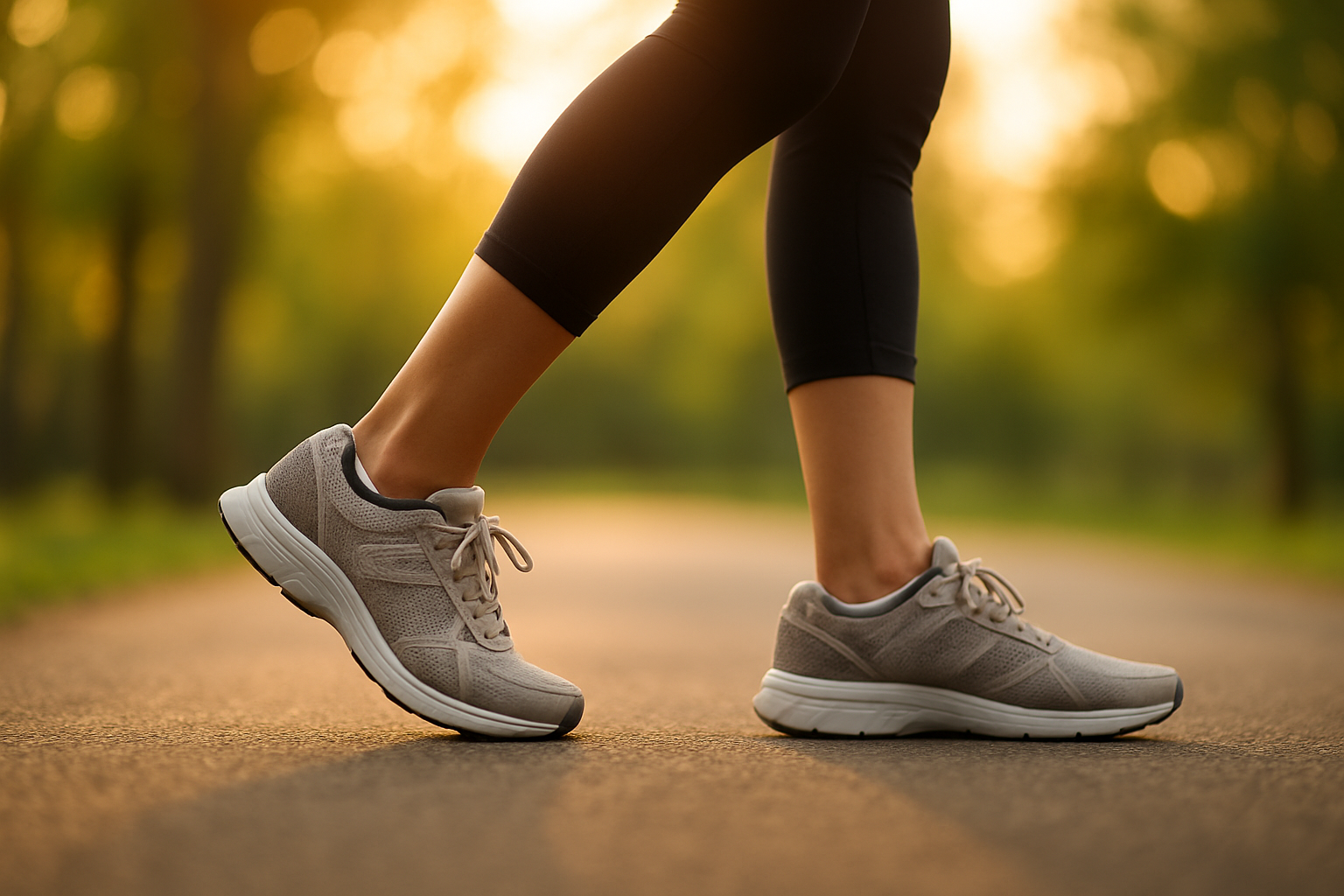 Person walking pain-free in shoes fitted with podiatrist approved orthotic support