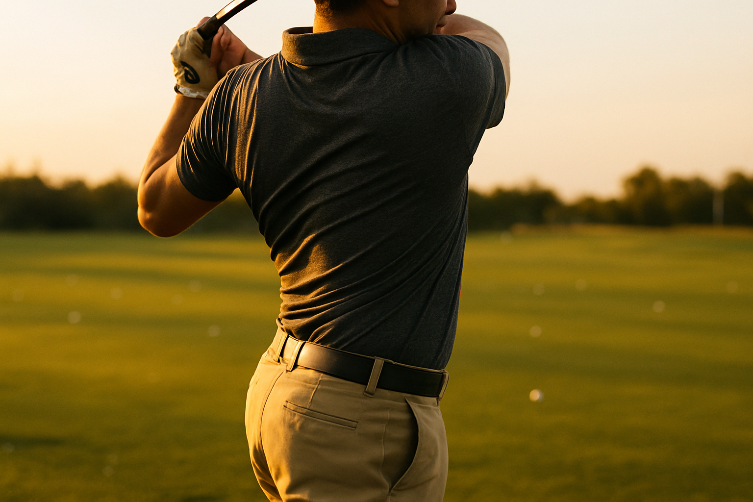 Golfer demonstrating hip rotation mechanics developed through golf-specific fitness training