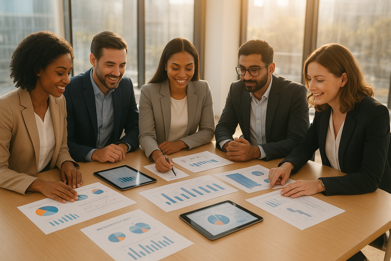 HCM consulting team collaborating on workforce strategy in a modern conference room