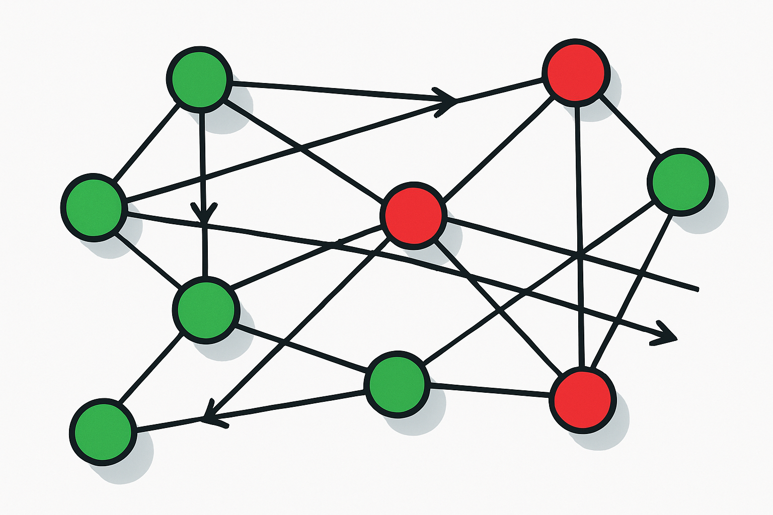 Illustration of a website link network showing healthy green nodes and toxic red nodes in a backlink profile