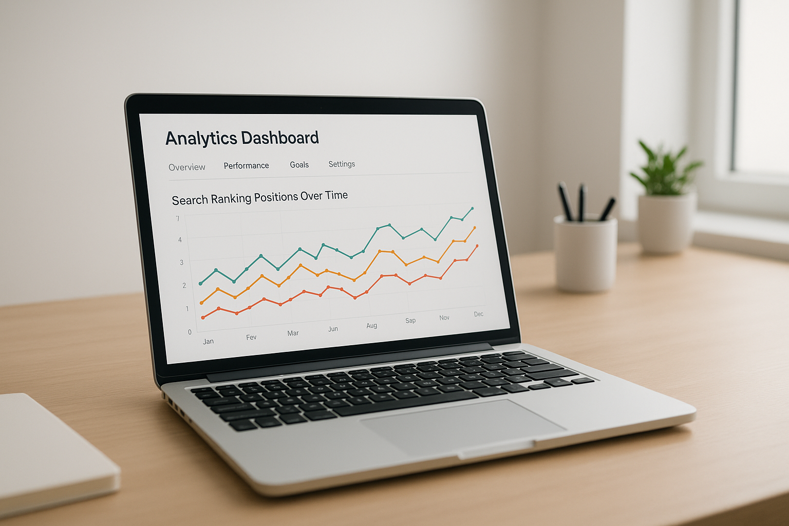 Dashboard showing automated keyword tracking of search ranking trends