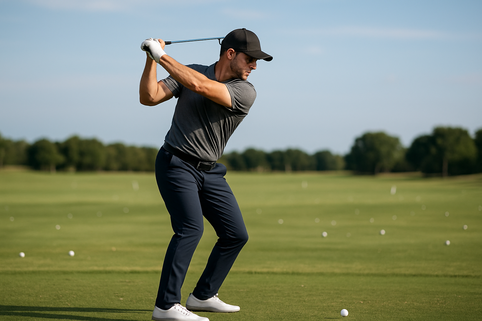 Golfer demonstrating advanced golf swing techniques at the top of the backswing