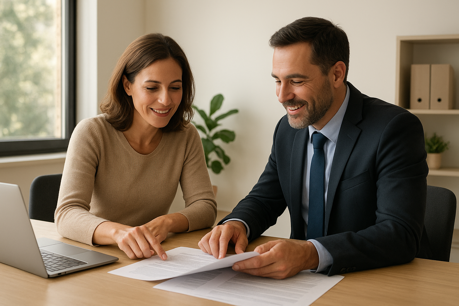 HR consulting near me - a consultant and small business owner reviewing HR documents together