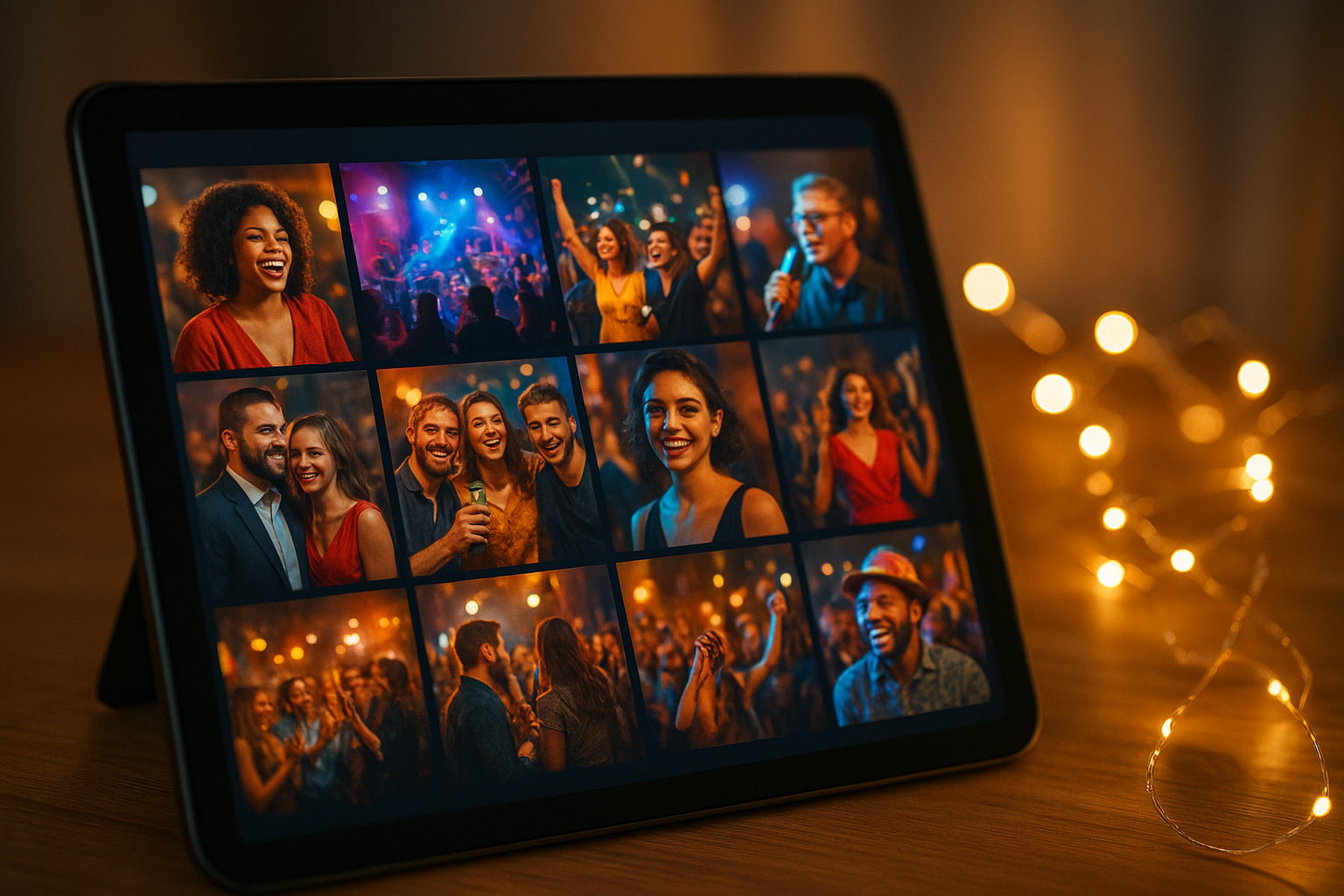 Online gallery of event photos displayed on a tablet after a digital photo booth rental