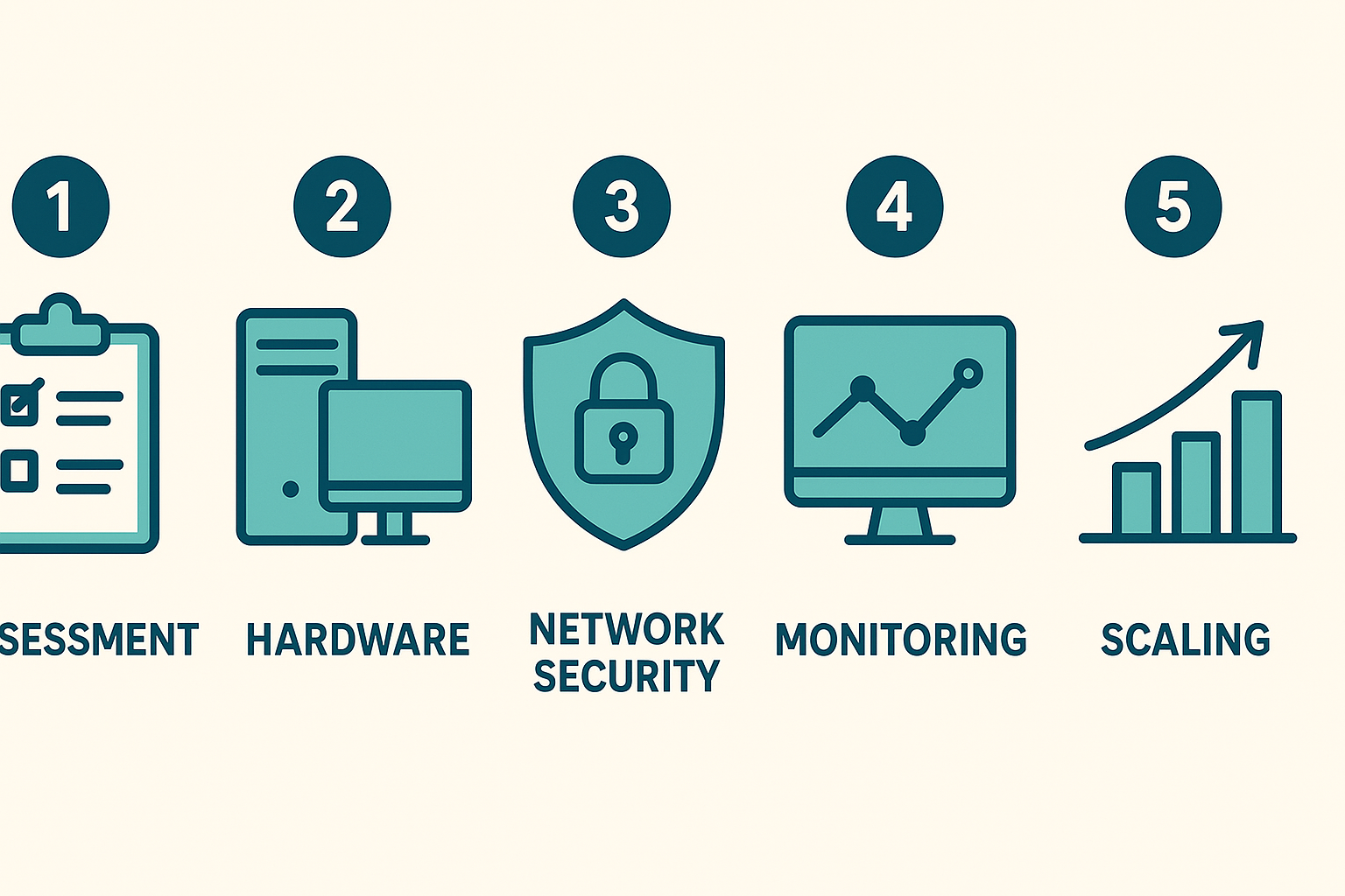 Five-step process diagram for deploying a local cloud environment