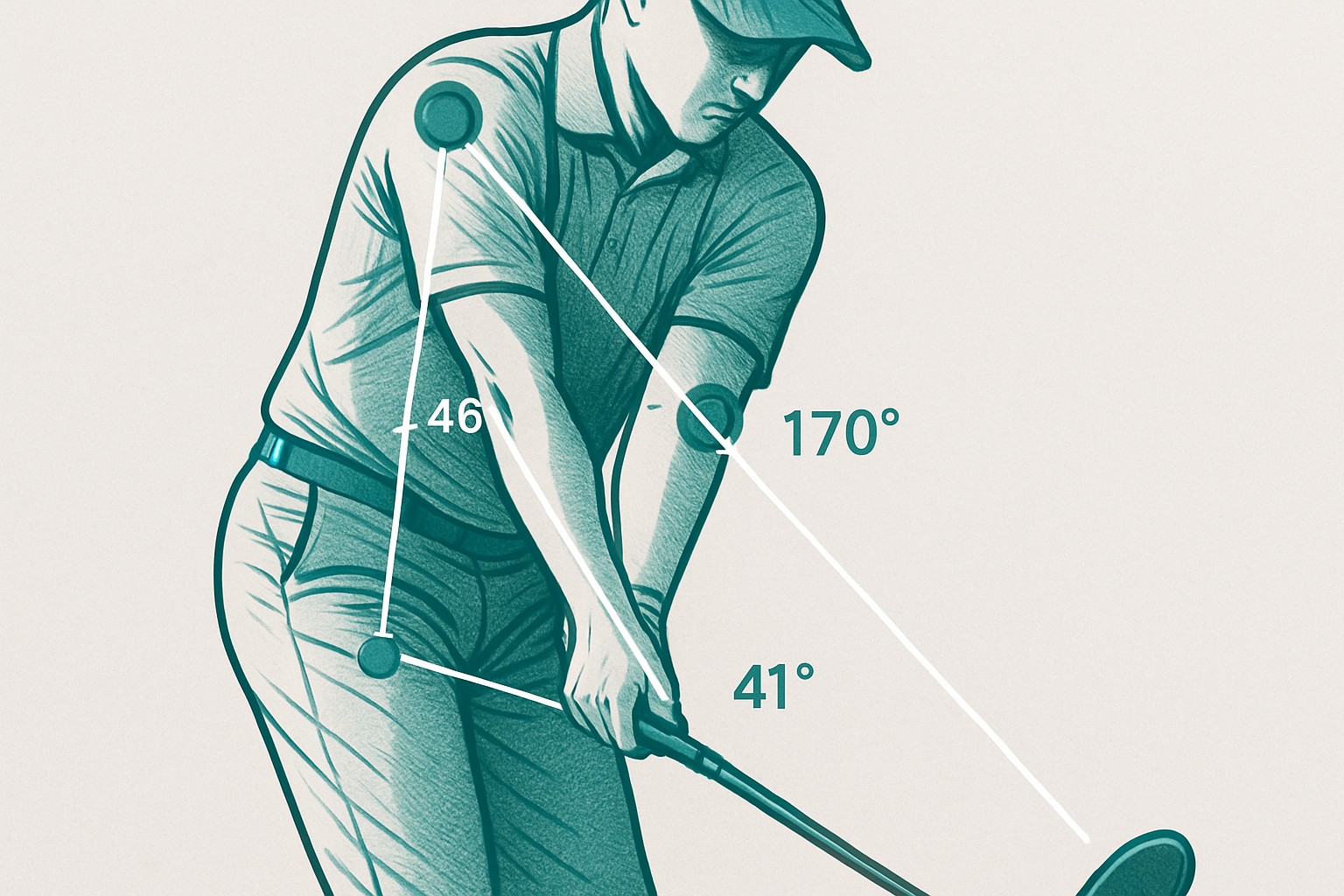 Biomechanical motion analysis overlay showing joint sequencing during a golf downswing
