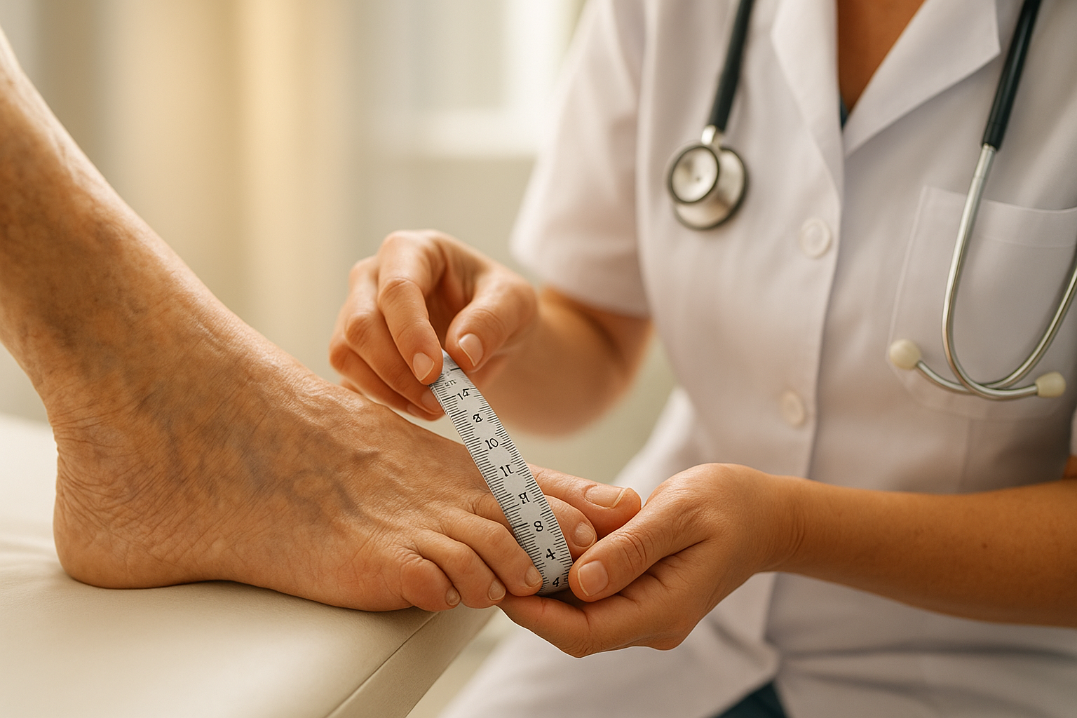Podiatrist assessing an elderly patient's feet to recommend orthotic solutions for seniors