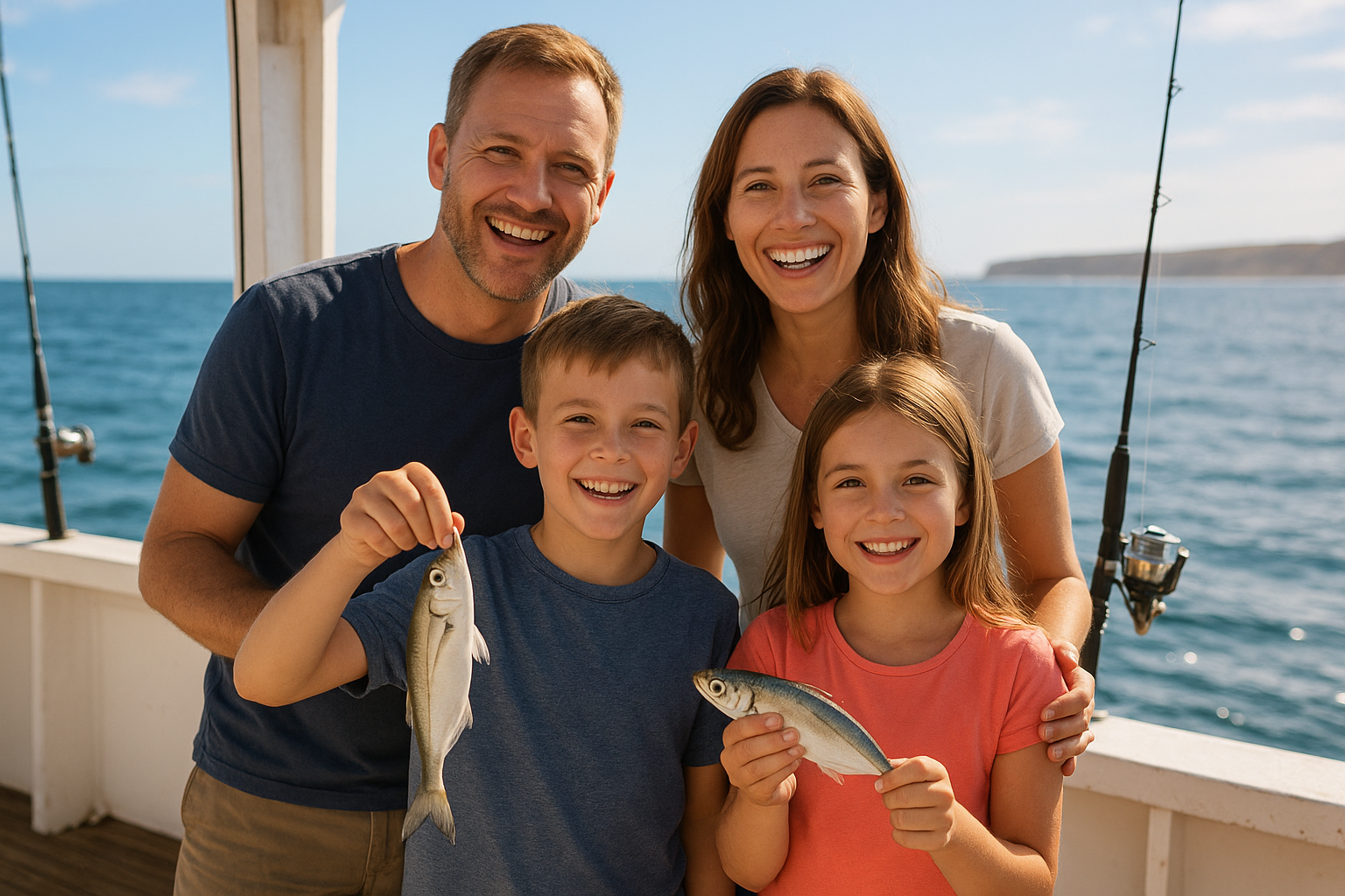 Family celebrating a catch during a private North Myrtle Beach fishing charter
