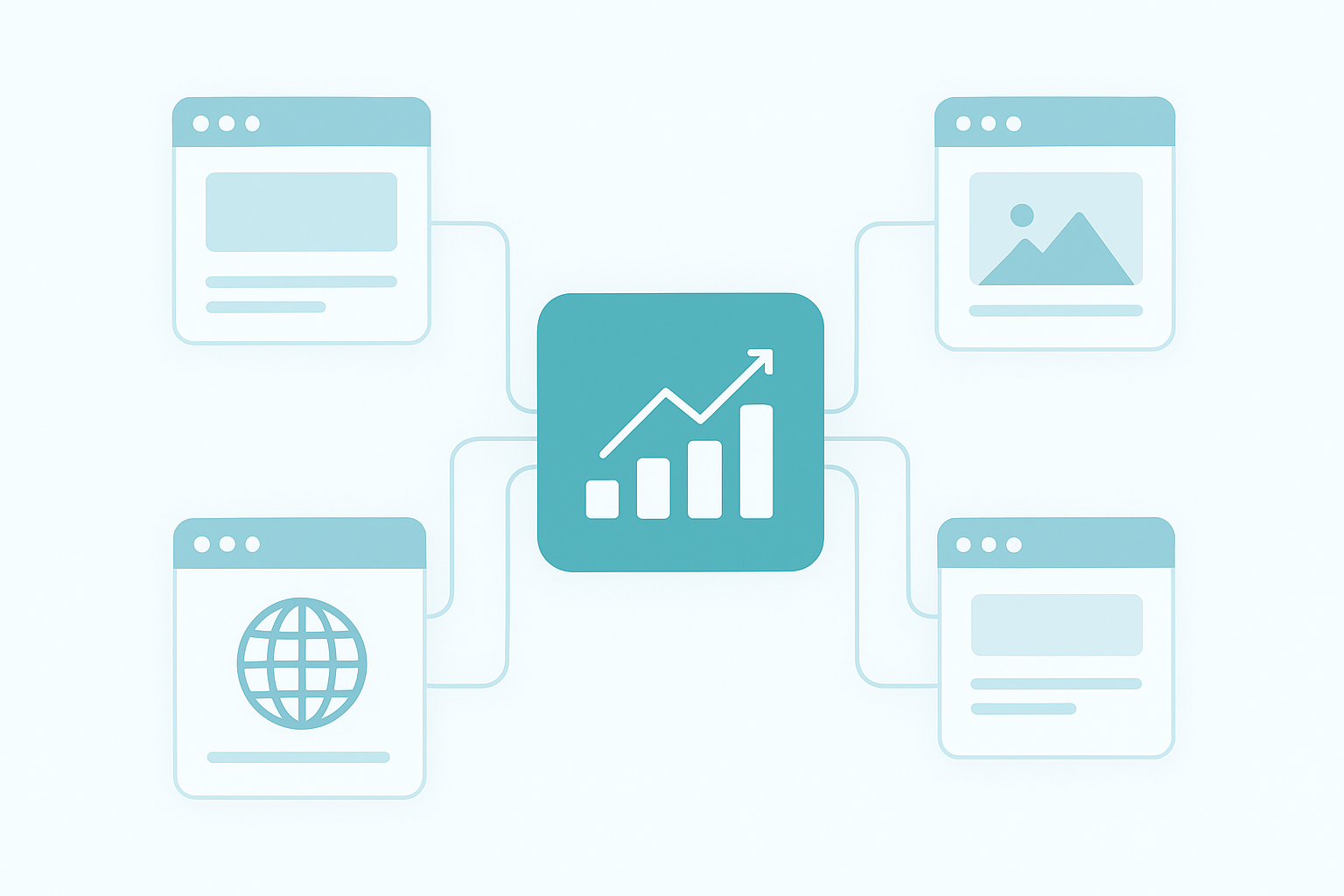 Dashboard illustration representing SEO for multiple websites managed from one central hub