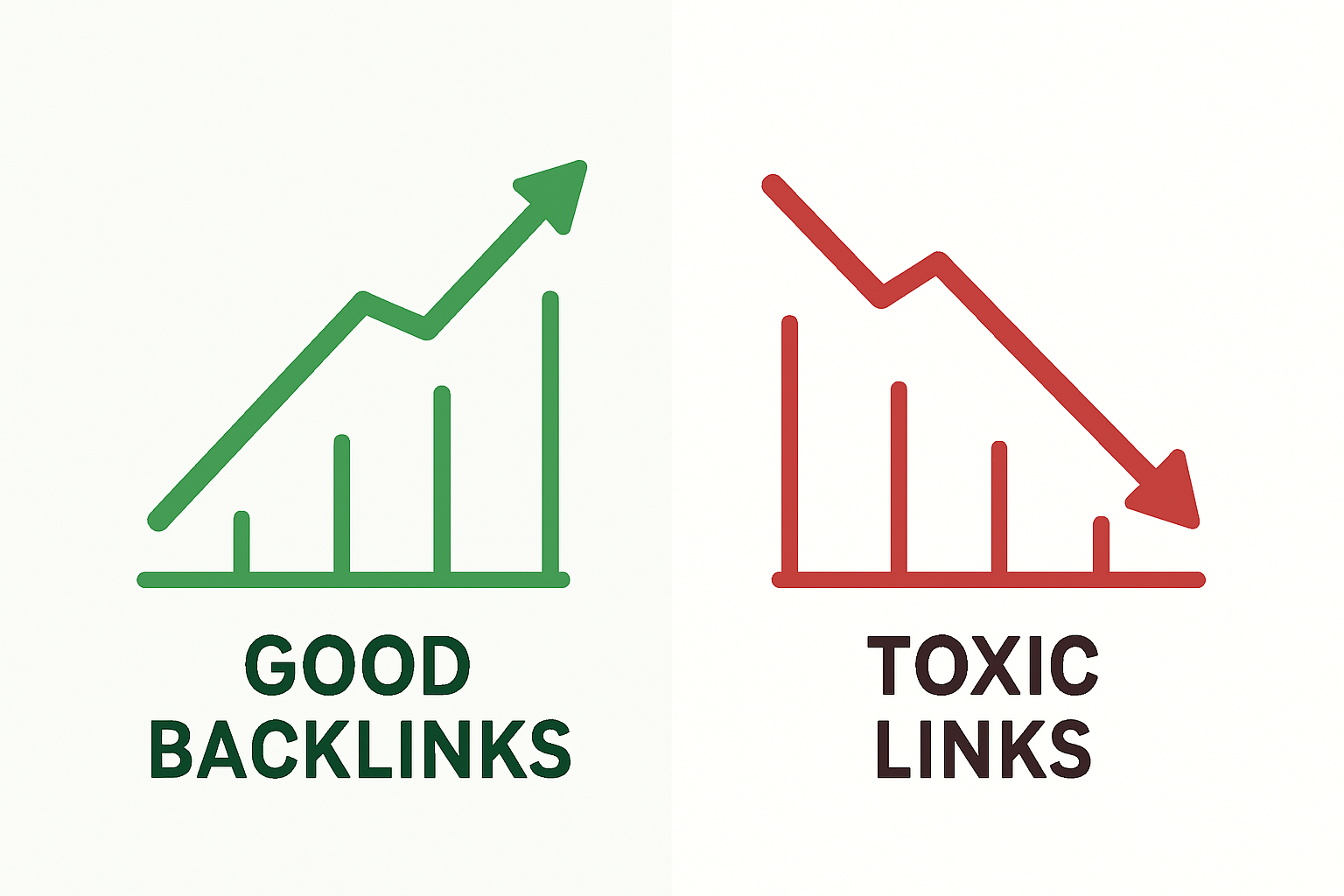 Comparison of good backlinks versus toxic links and their effect on Domain Authority scores